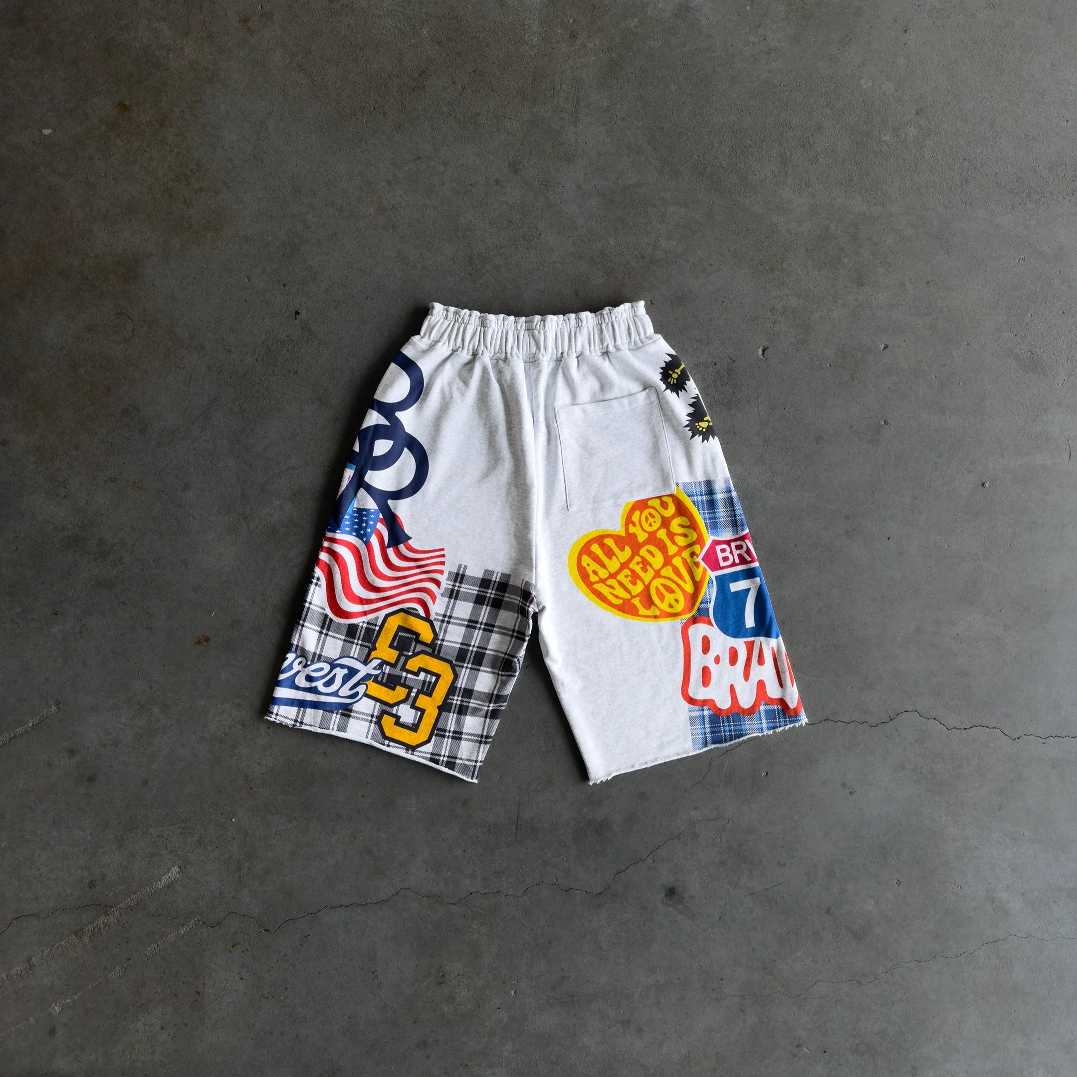 Grey Patchwork Baggy Sweatshorts