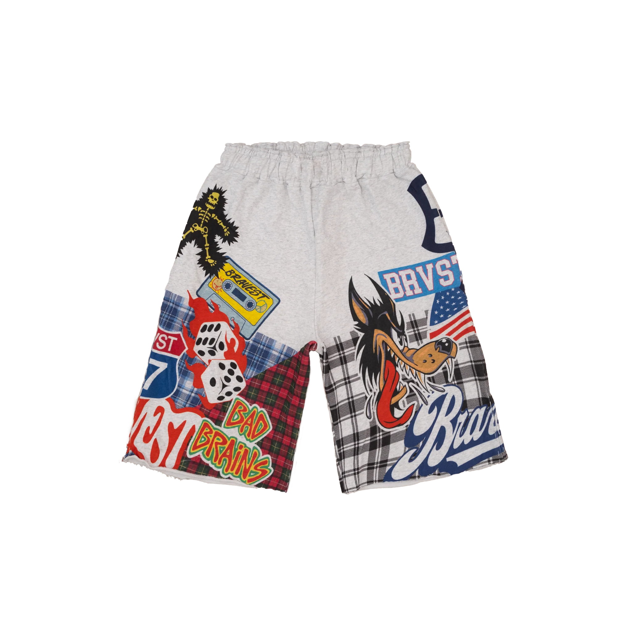 Grey Patchwork Baggy Sweatshorts