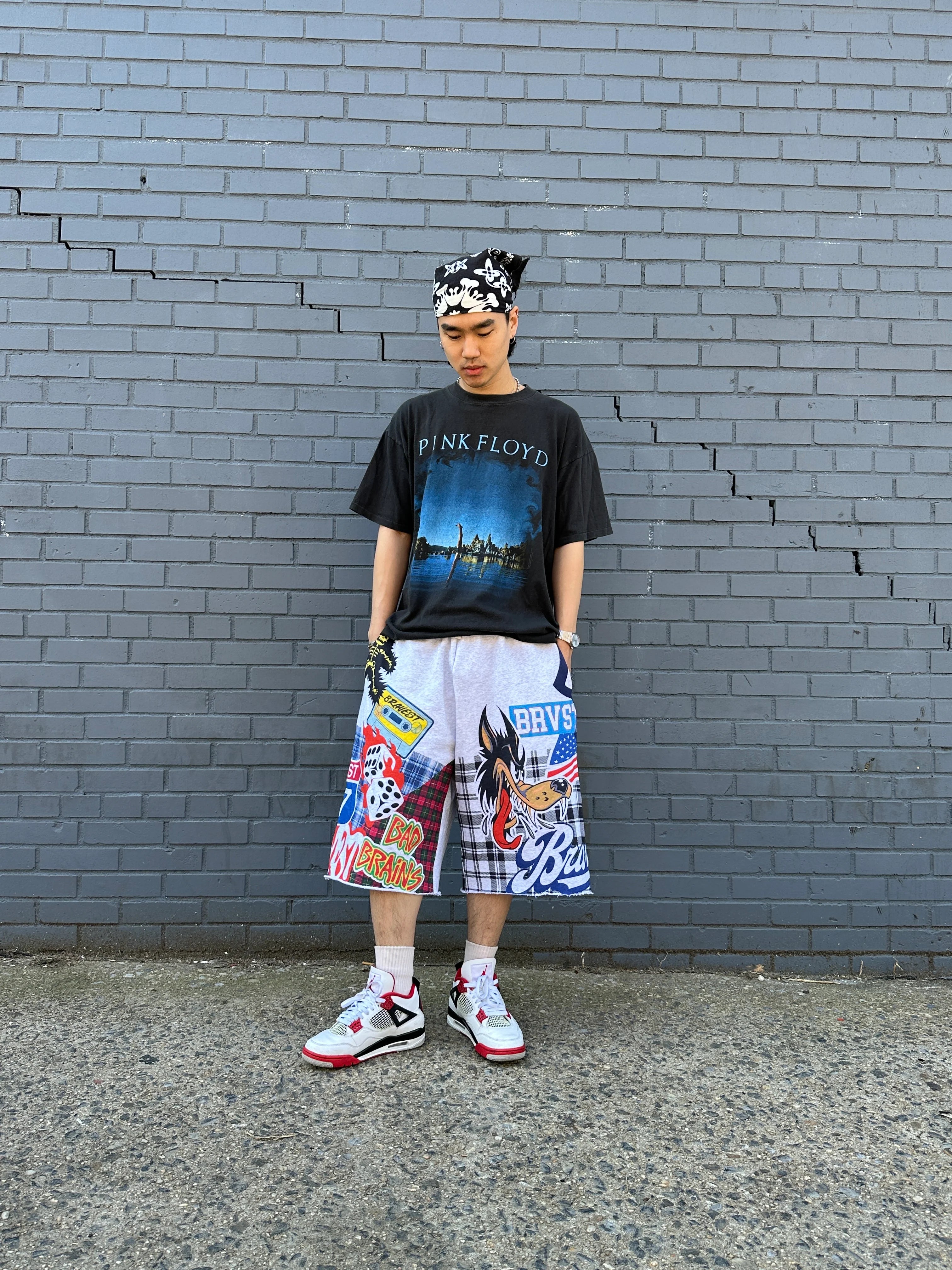 Grey Patchwork Baggy Sweatshorts