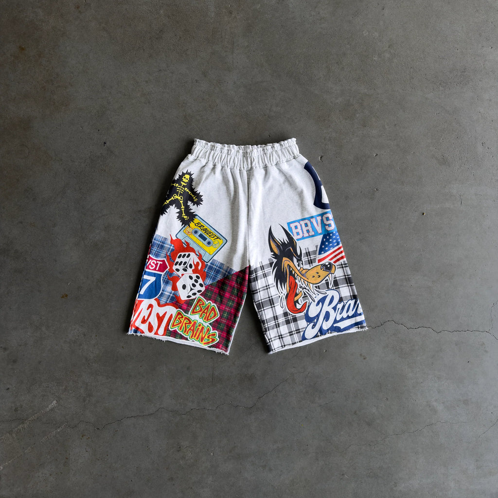 Grey Patchwork Baggy Sweatshorts
